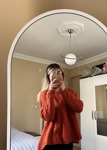 Turuncu Örgü Kadın Triko Kazak - Görsel 2