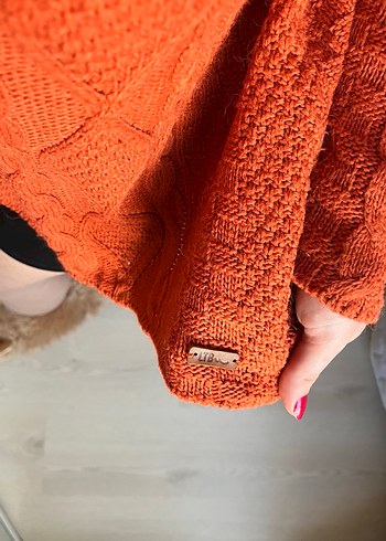 Turuncu Örgü Kadın Triko Kazak - Görsel 4