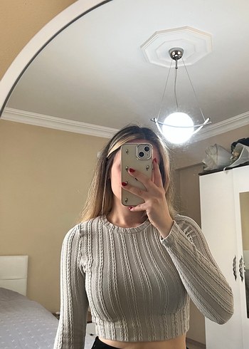 Gri Midi Fitilli Kadın Triko - Görsel 2