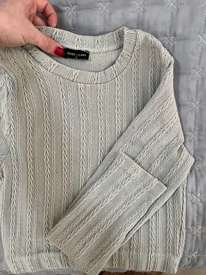 Gri Midi Fitilli Kadın Triko - Görsel 3