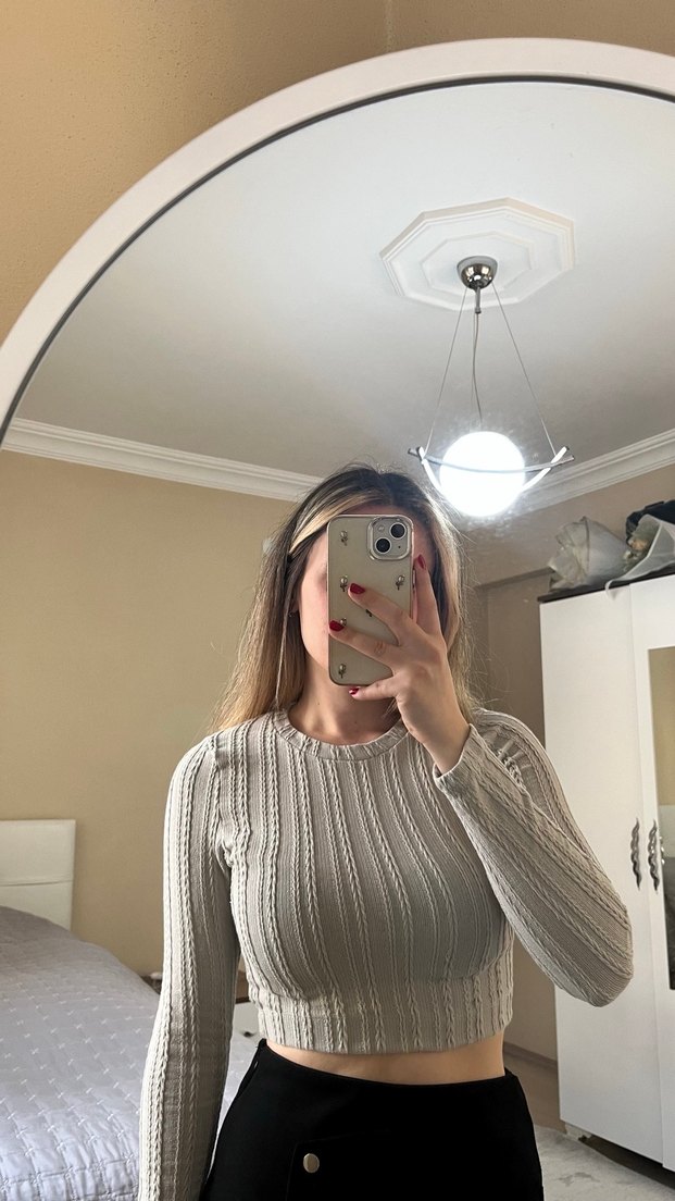 Gri Midi Fitilli Kadın Triko - Görsel 2