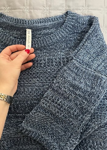 Mavi Örgü Kadın Kazak - Görsel 3