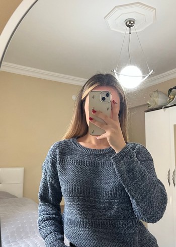 Mavi Örgü Kadın Kazak - Görsel 2