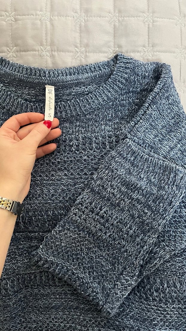 Mavi Örgü Kadın Kazak - Görsel 3