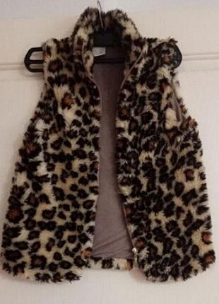 Leopar Desenli Peluş Yelek