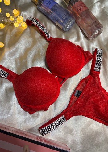 Victoria s Secret Victoria secret kırmızı simli sütyen takım
