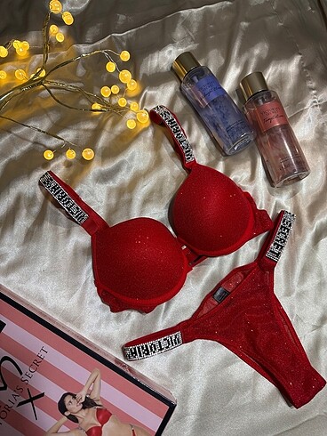 Victoria secret Simli kırmızı taşlı sütyen takım