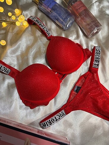 l Beden Victoria secret Simli kırmızı taşlı sütyen takım