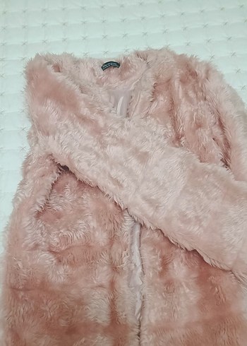 Pembe Midi Kadın Suni Kürk Ceket - Görsel 2