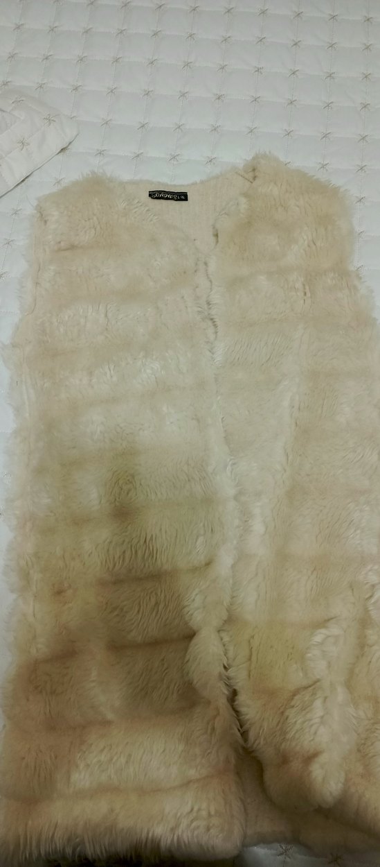 Bej Uzun Kürk Detaylı Kadın Yelek - Görsel 2