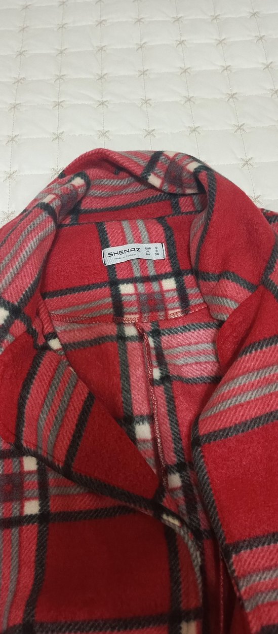 Kırmızı Ekose Desenli Kadın Midi Kaban - Görsel 3