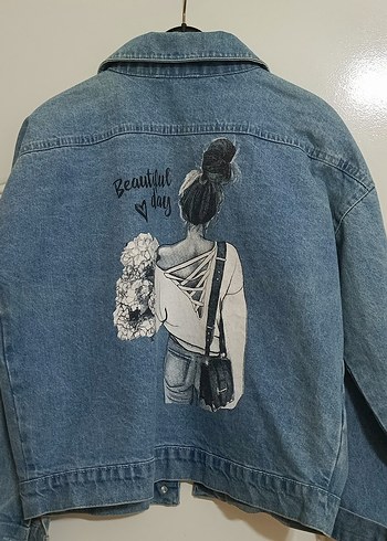 Kadın Mavi Düğmeli Kot Ceket - Görsel 2