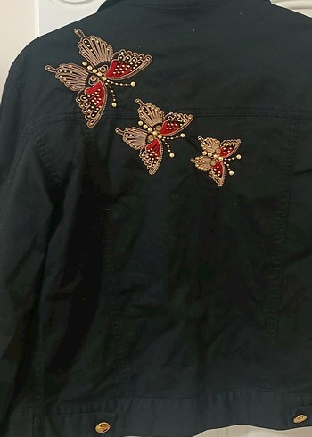 Nakışlı Siyah Kadın Denim Ceket - Görsel 2