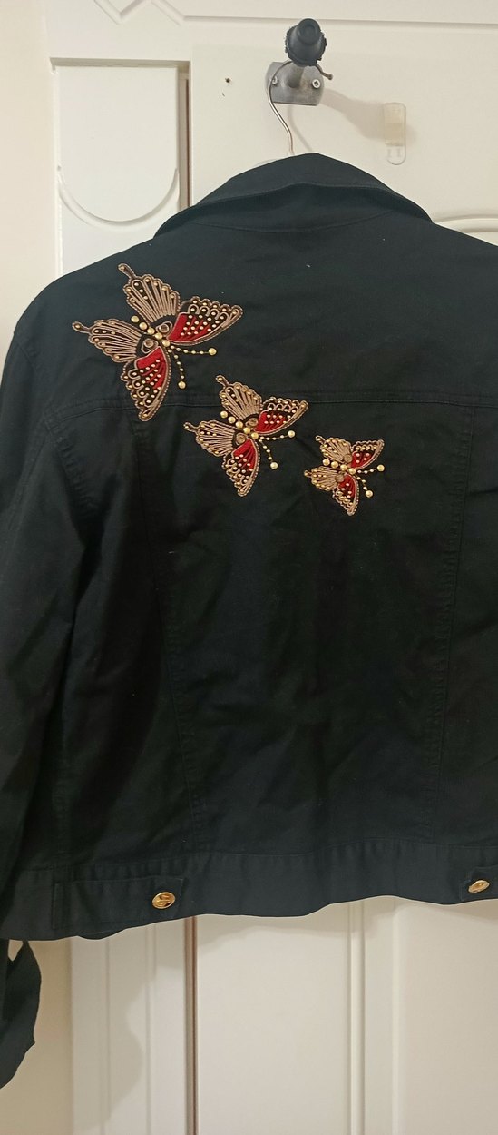 Nakışlı Siyah Kadın Denim Ceket - Görsel 2