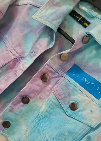 Kadın Pastel Renkli Tie-Dye Mini Denim Ceket - Görsel 2