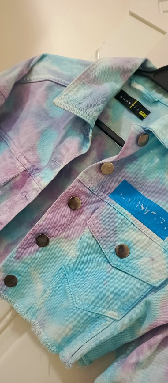 Kadın Pastel Renkli Tie-Dye Mini Denim Ceket - Görsel 2
