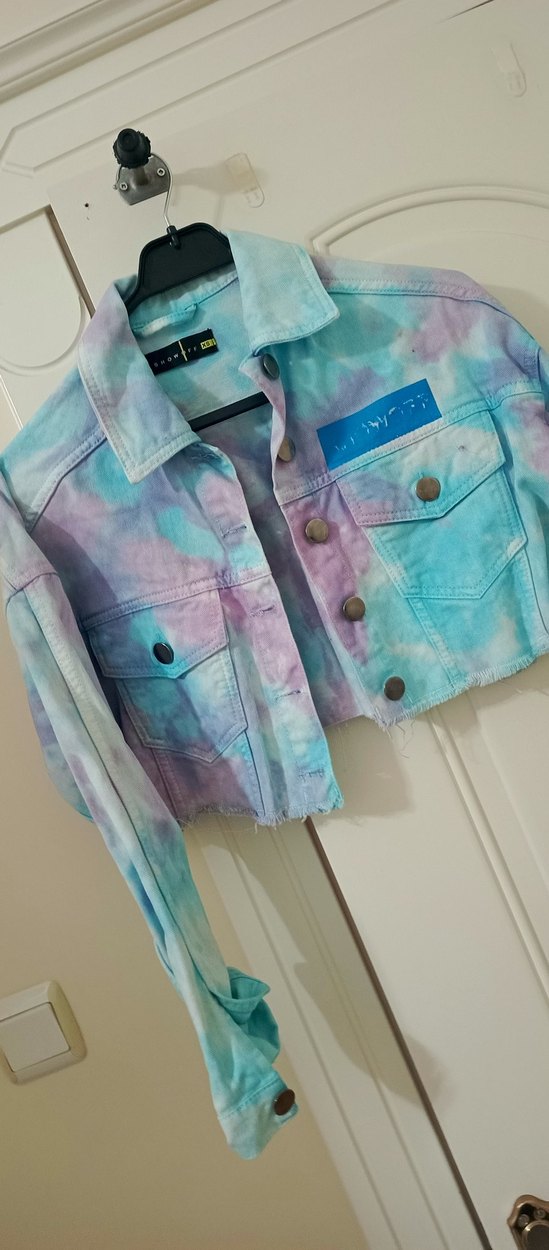 Kadın Pastel Renkli Tie-Dye Mini Denim Ceket - Görsel 3