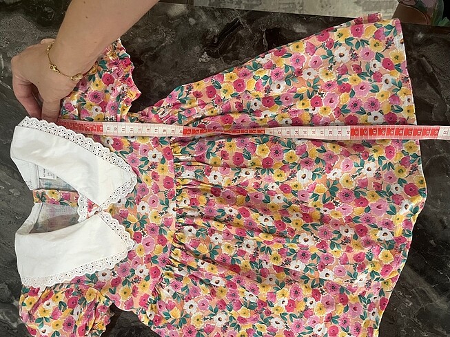 24-36 Ay Beden pembe Renk Dantel yaka çiçekli elbise