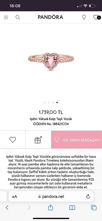 Pandora Asil kalp yüzük