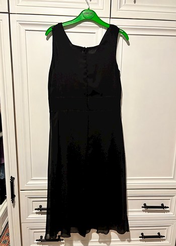 Siyah Drapeli Midi V Yaka Kadın Elbise - Görsel 4