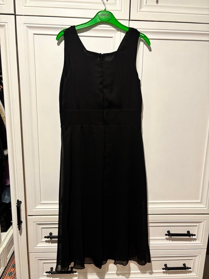 Siyah Drapeli Midi V Yaka Kadın Elbise - Görsel 4