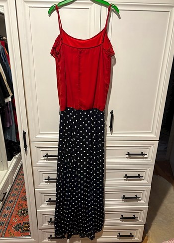 Kırmızı Üstü Fırfırlı Puantiyeli Uzun Tulum - Görsel 3