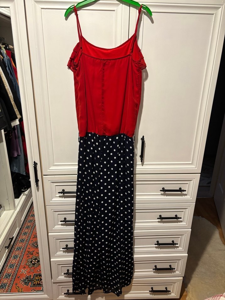 Kırmızı Üstü Fırfırlı Puantiyeli Uzun Tulum - Görsel 3