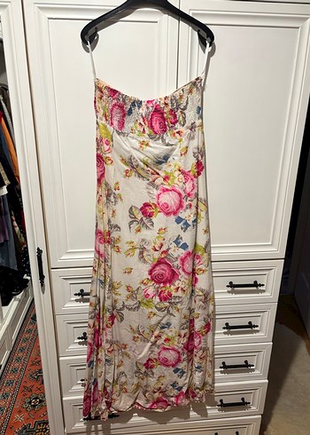 Çiçek Desenli Uzun Straplez Bohem Elbise - Görsel 2