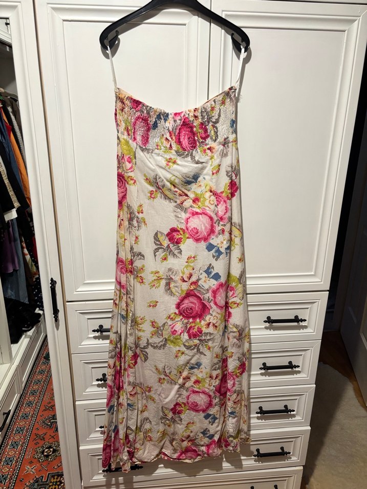 Çiçek Desenli Uzun Straplez Bohem Elbise - Görsel 2