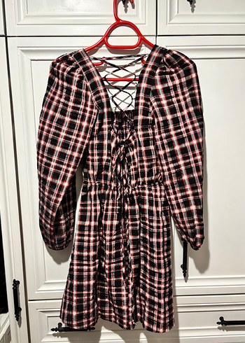 Kareli Kırmızı Elbise - Görsel 2