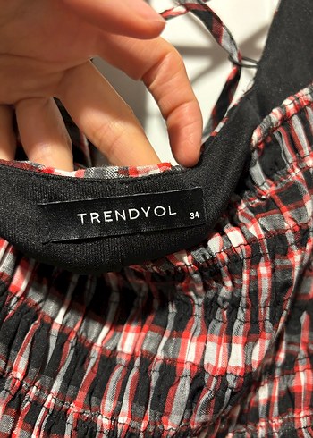 Kareli Kırmızı Elbise - Görsel 3