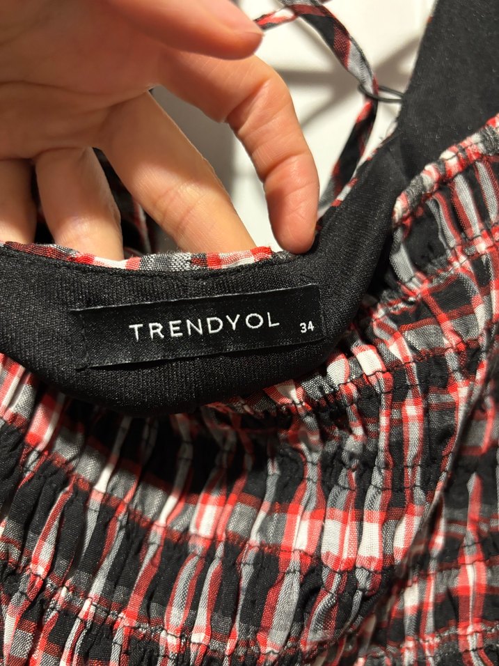 Kareli Kırmızı Elbise - Görsel 3