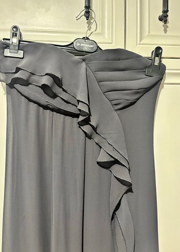 Siyah Straplez Uzun Drapeli Kadın Elbise - Görsel 2