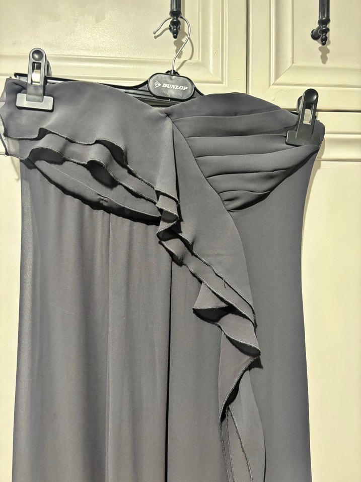 Siyah Straplez Uzun Drapeli Kadın Elbise - Görsel 2