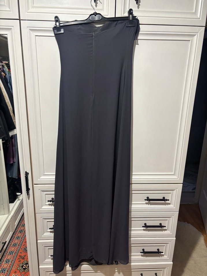 Siyah Straplez Uzun Drapeli Kadın Elbise - Görsel 3