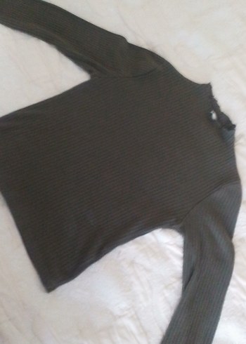 Gri Kadın Boğazlı Fitilli Triko Kazak - Görsel 2