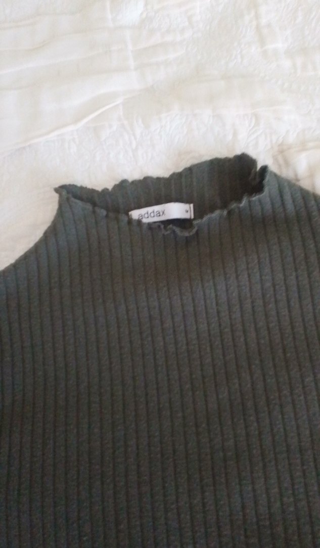 Gri Kadın Boğazlı Fitilli Triko Kazak - Görsel 3