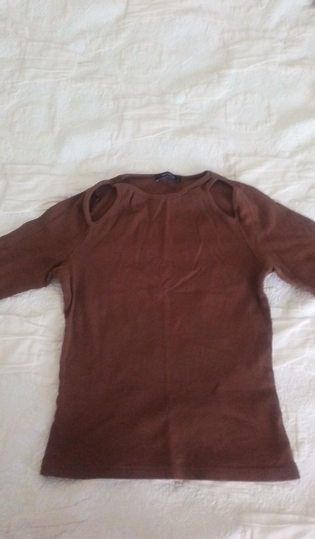 Kahverengi Süet Kısa Kollu Kadın Tişört - Görsel 2