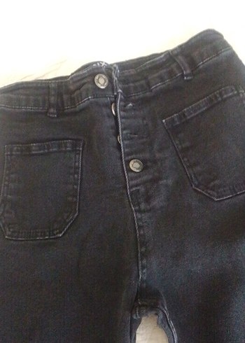 Düğmeli Siyah Kadın Jean Pantolon - Görsel 3