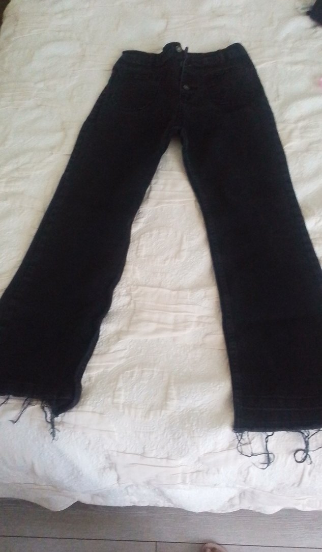 Düğmeli Siyah Kadın Jean Pantolon - Görsel 2