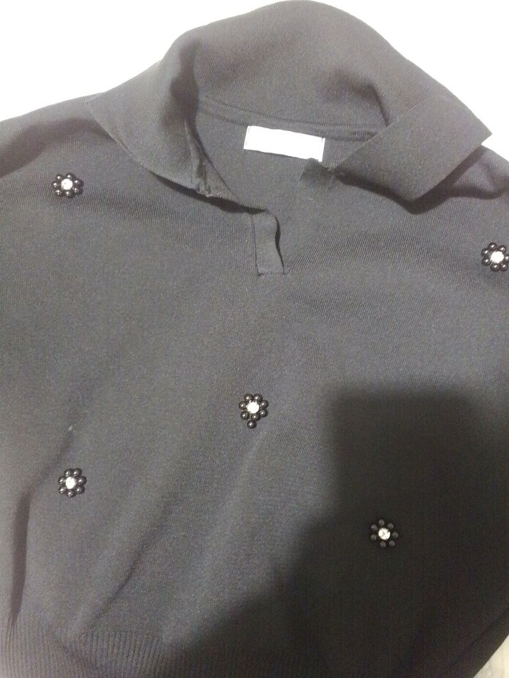 Düğmeli Siyah Uzun Kollu Kadın Kazak - Görsel 3