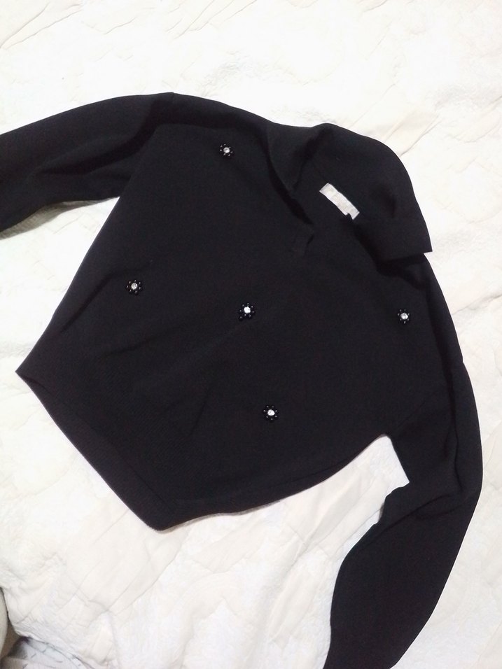 Düğmeli Siyah Uzun Kollu Kadın Kazak - Görsel 2