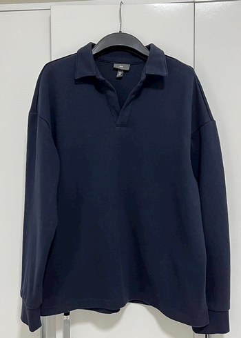H&M M Lacivert Polo Yaka Erkek Sweatshirt - Görsel 3