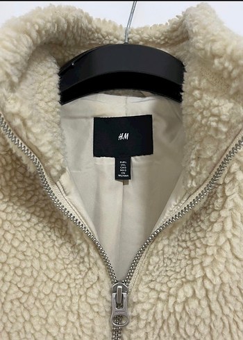 H&M L Beden Bej Erkek Peluş Fermuarlı Ceket - Görsel 3