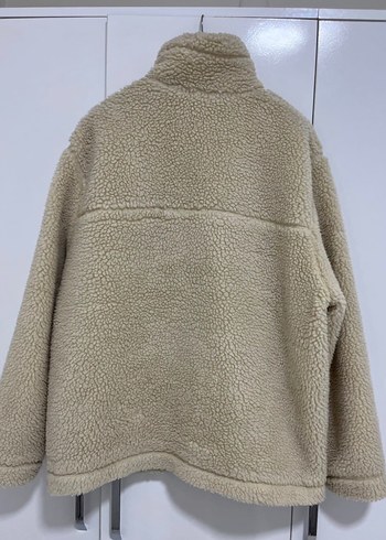 H&M L Beden Bej Erkek Peluş Fermuarlı Ceket - Görsel 5