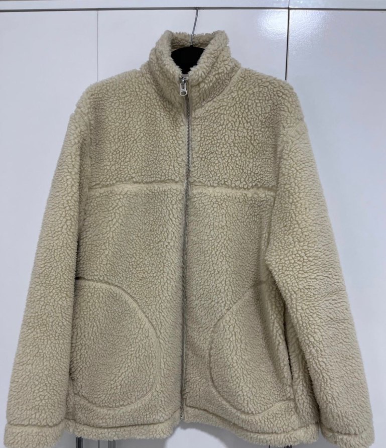 H&M L Beden Bej Erkek Peluş Fermuarlı Ceket - Görsel 2