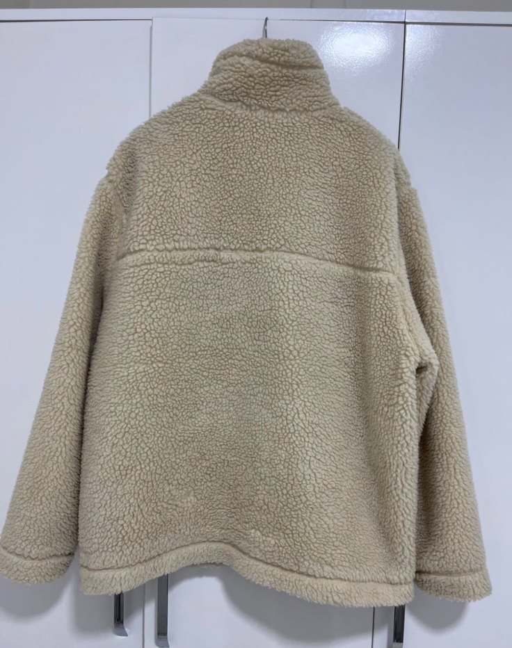 H&M L Beden Bej Erkek Peluş Fermuarlı Ceket - Görsel 5