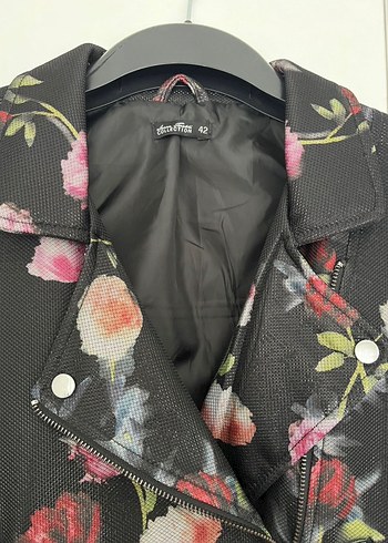 42 Beden Çiçek Desenli Kadın Biker Ceket - Görsel 2