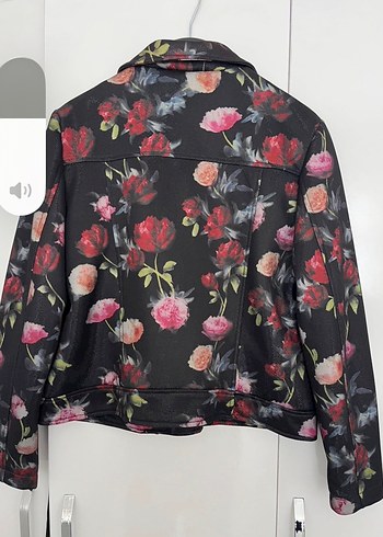 42 Beden Çiçek Desenli Kadın Biker Ceket - Görsel 3