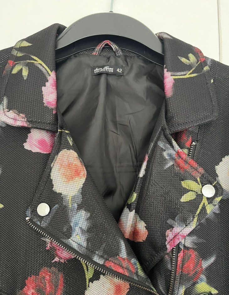 42 Beden Çiçek Desenli Kadın Biker Ceket - Görsel 2